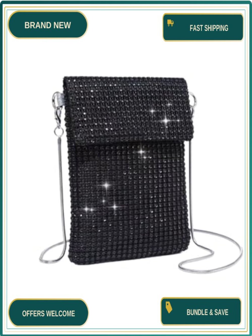 Glitter Rhinestone Sequin Evening Bag Crossbody Purse Wedding Handbag